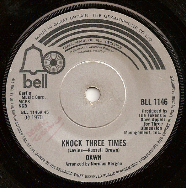 Dawn (5) - Knock Three Times (7", Single, Sol)