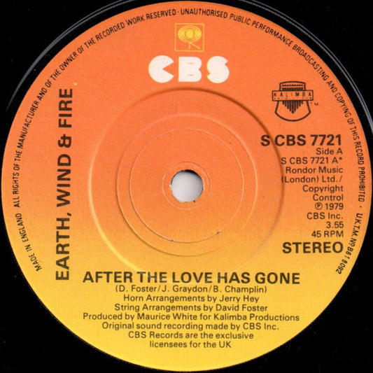 Earth, Wind & Fire - After The Love Has Gone (7", Single, Pap)