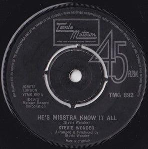 Stevie Wonder - He's Misstra Know It All (7", Single, 4-P)