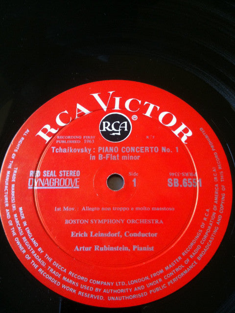 Artur Rubinstein* And Erich Leinsdorf - Boston Symphony Orchestra, Tchaikovsky* - Tchaikovsky Concerto No. 1 (LP)