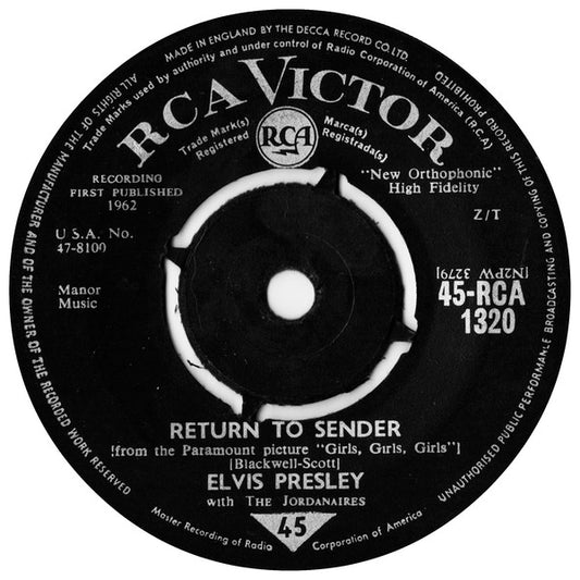 Elvis Presley With The Jordanaires - Return To Sender (7", Single)