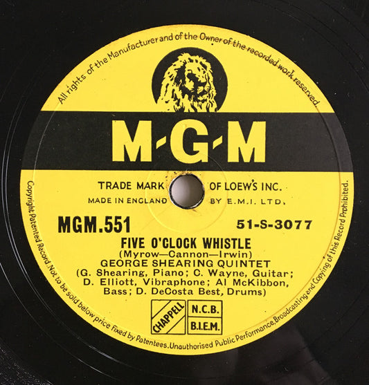 George Shearing Quintet* - Five O'Clock Whistle / Simplicity? (Shellac, 10")