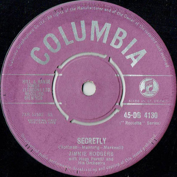 Jimmie Rodgers (2) With Hugo Peretti And His Orchestra* - Secretly (7