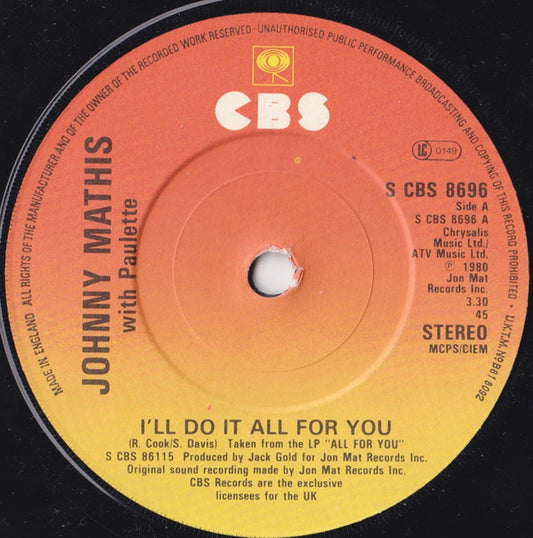 Johnny Mathis With Paulette* - I'll Do It All For You (7")