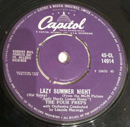 The Four Preps -  Lazy Summer Night / Summertime Lies  (7", Single)