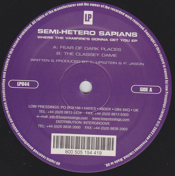 Semi-Hetero Sapians* - Where The Vampire's Gonna Get You EP (12